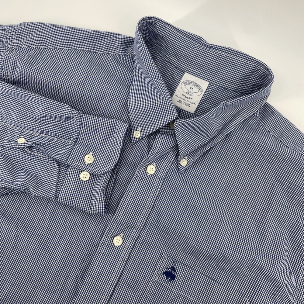Brooks Brothers Button Down Mens XL Blue Gingham Regent Fit Cotton Shirt